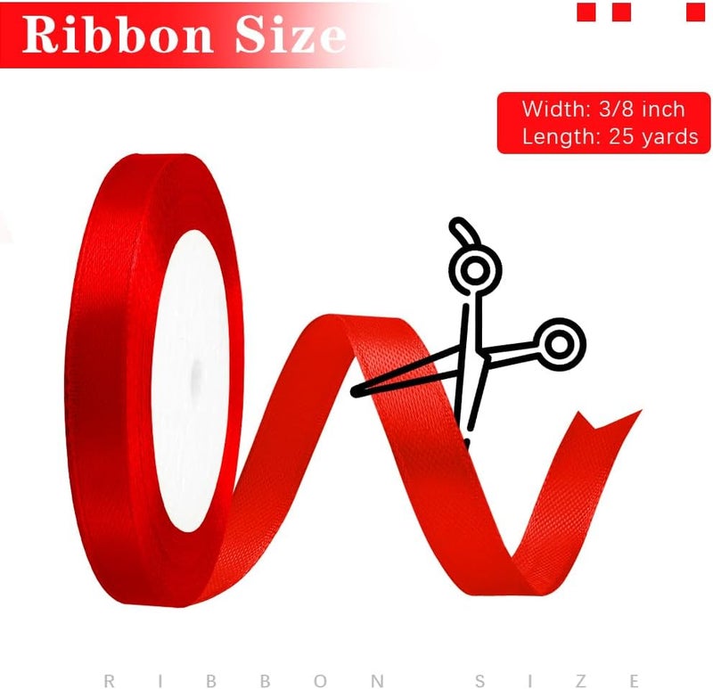 STARKET Red Ribbon for Gift Wrapping, Red Satin Ribon 3/8 in, Thin Red Ribbon for Christmas Tree, Liston Rojo, Red Valentines Ribbon for Flower Bouquet Bows Gift Wrap Ribbon for Lei Wedding Invitation - Image 2
